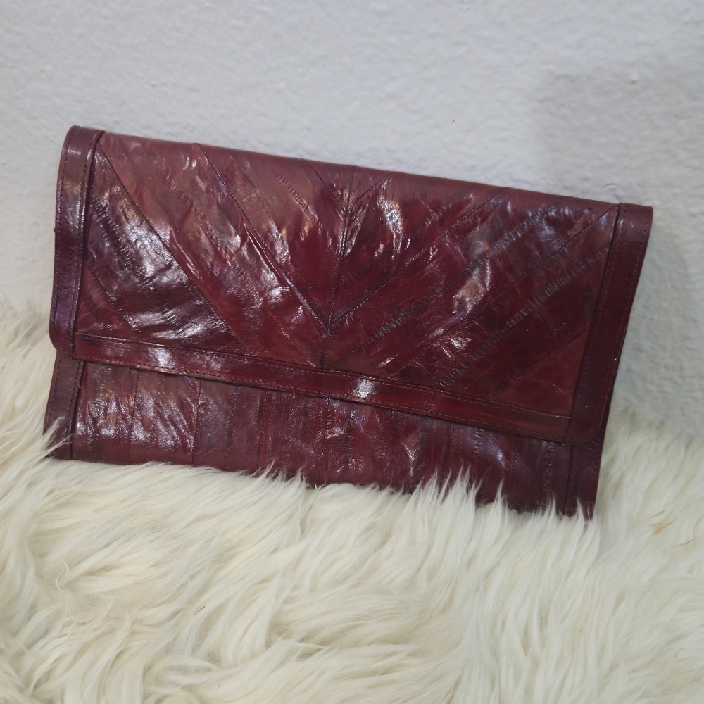 Vintage Eel Skin Burgundy Clutch
